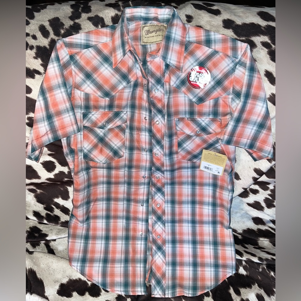 Men’s Short Sleeve Wrangler Snap Button Down Shirt
